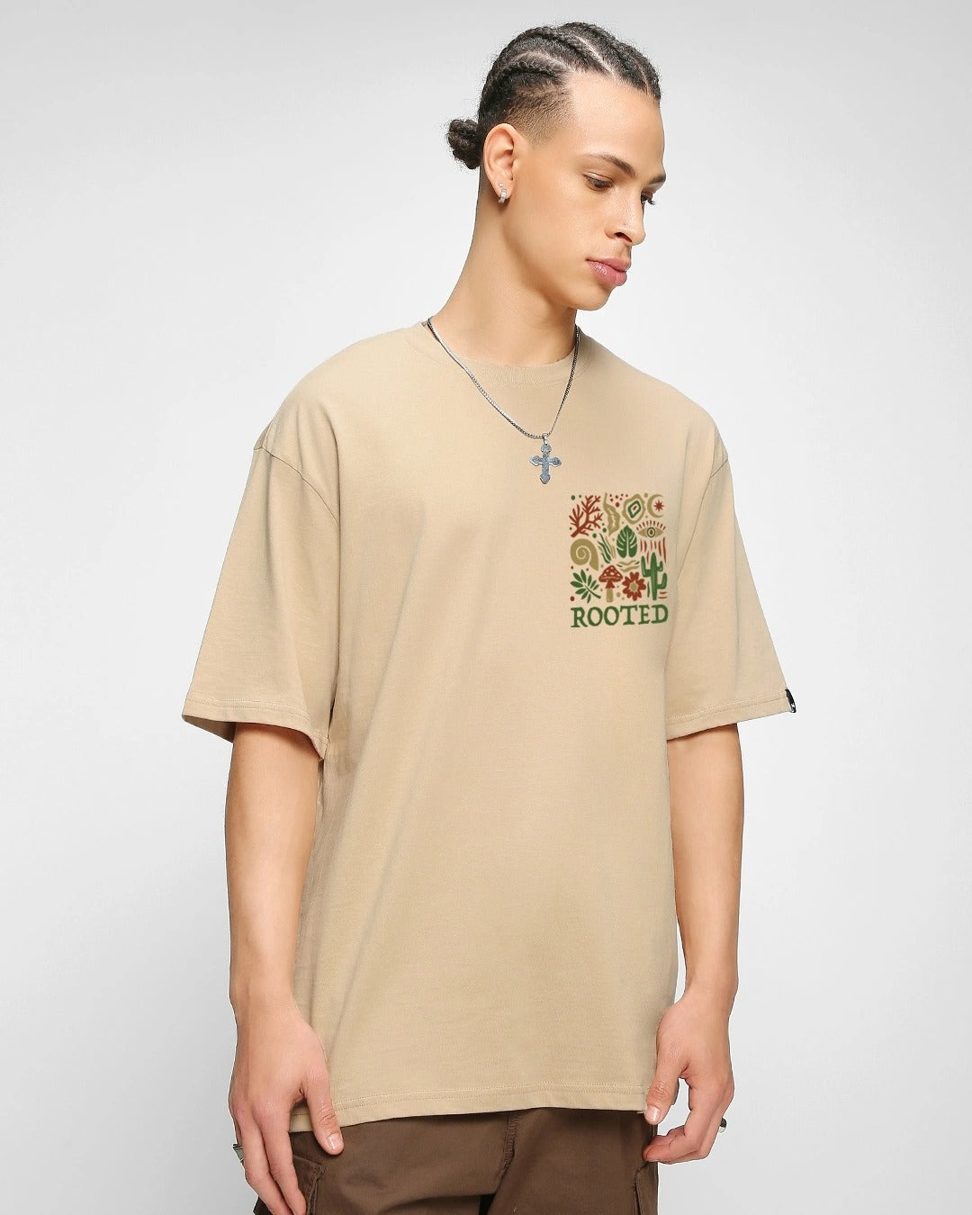Clottie Men's Ginger Root Brown Rooted Graphic Printed Oversized T-Shirt