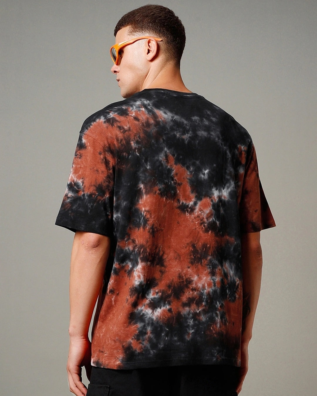 Clottie Men's Black & Orange Tie-Dye Oversized T-Shirt – Premium Streetwear Tee