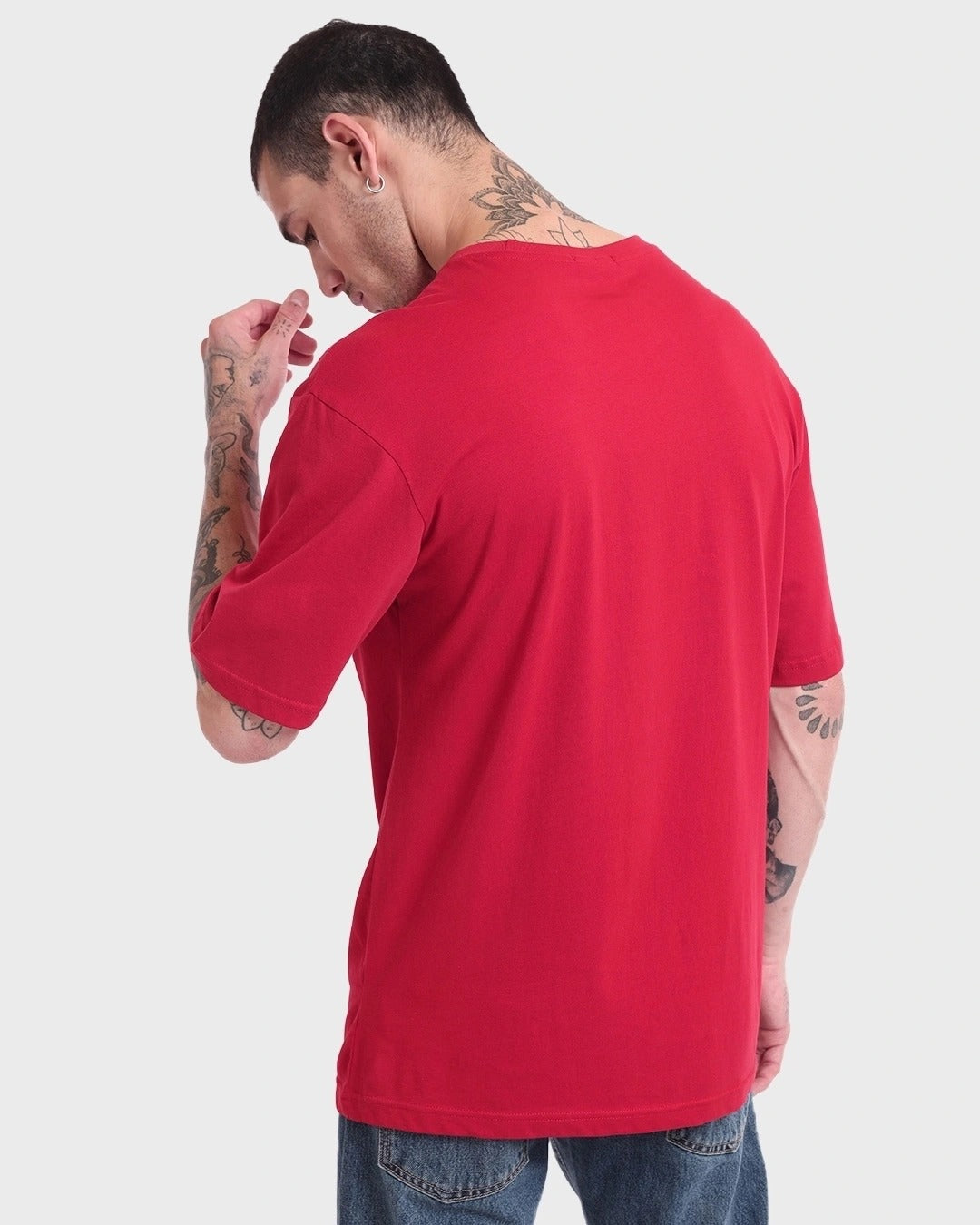 Clottie Men's Bold Red Never Stop Graphic Printed Oversized T-Shirt