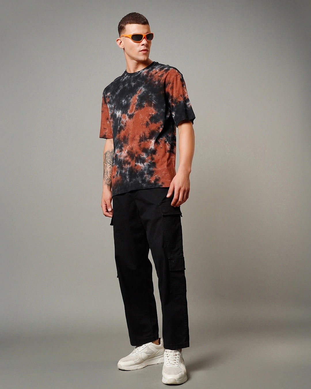 Clottie Men's Black & Orange Tie-Dye Oversized T-Shirt – Premium Streetwear Tee