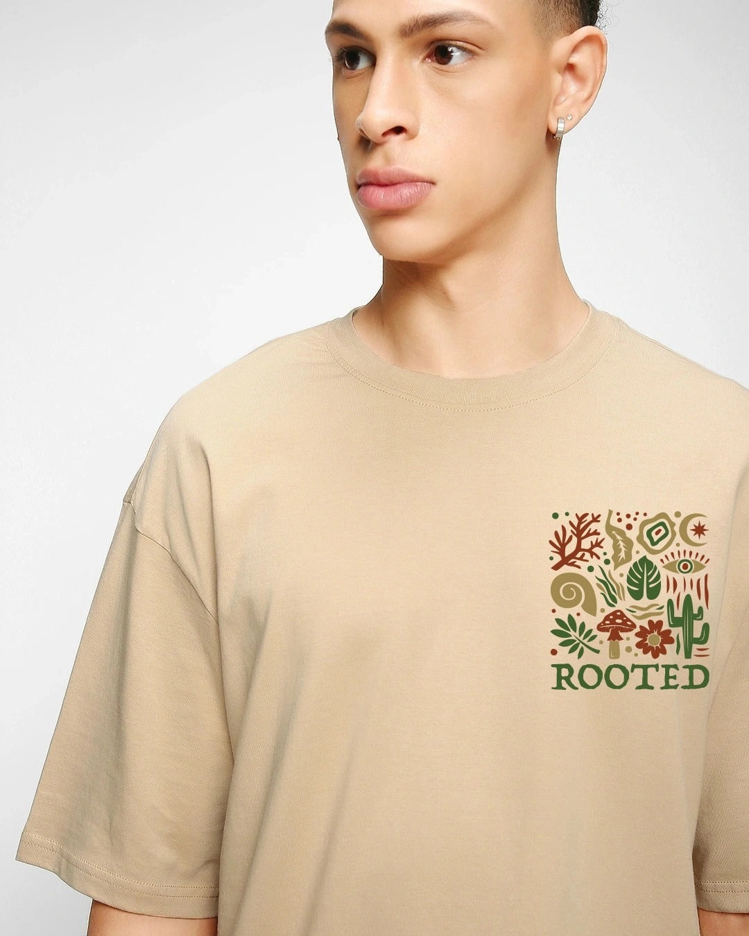 Clottie Men's Ginger Root Brown Rooted Graphic Printed Oversized T-Shirt