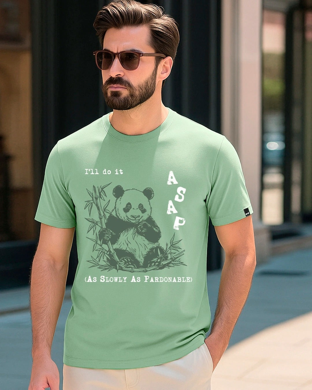 Clottie Men's Bird Egg Green ASAP Panda Graphic Printed T-Shirt