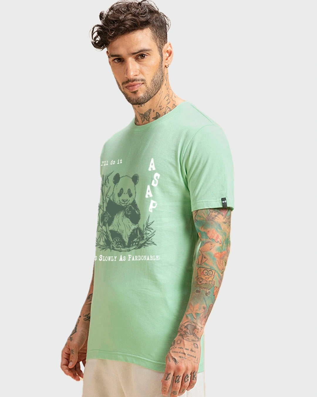 Clottie Men's Bird Egg Green ASAP Panda Graphic Printed T-Shirt