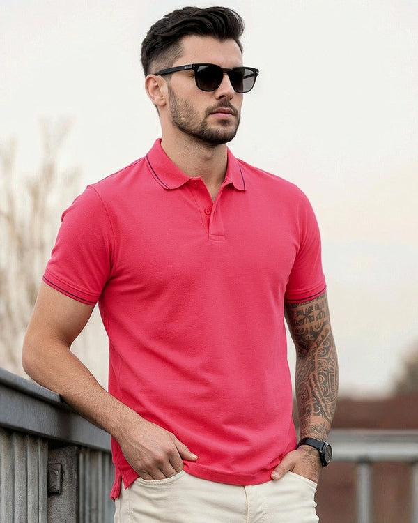 Clottie Men's Pink Solid Polo T-Shirt – Premium Casual Wear