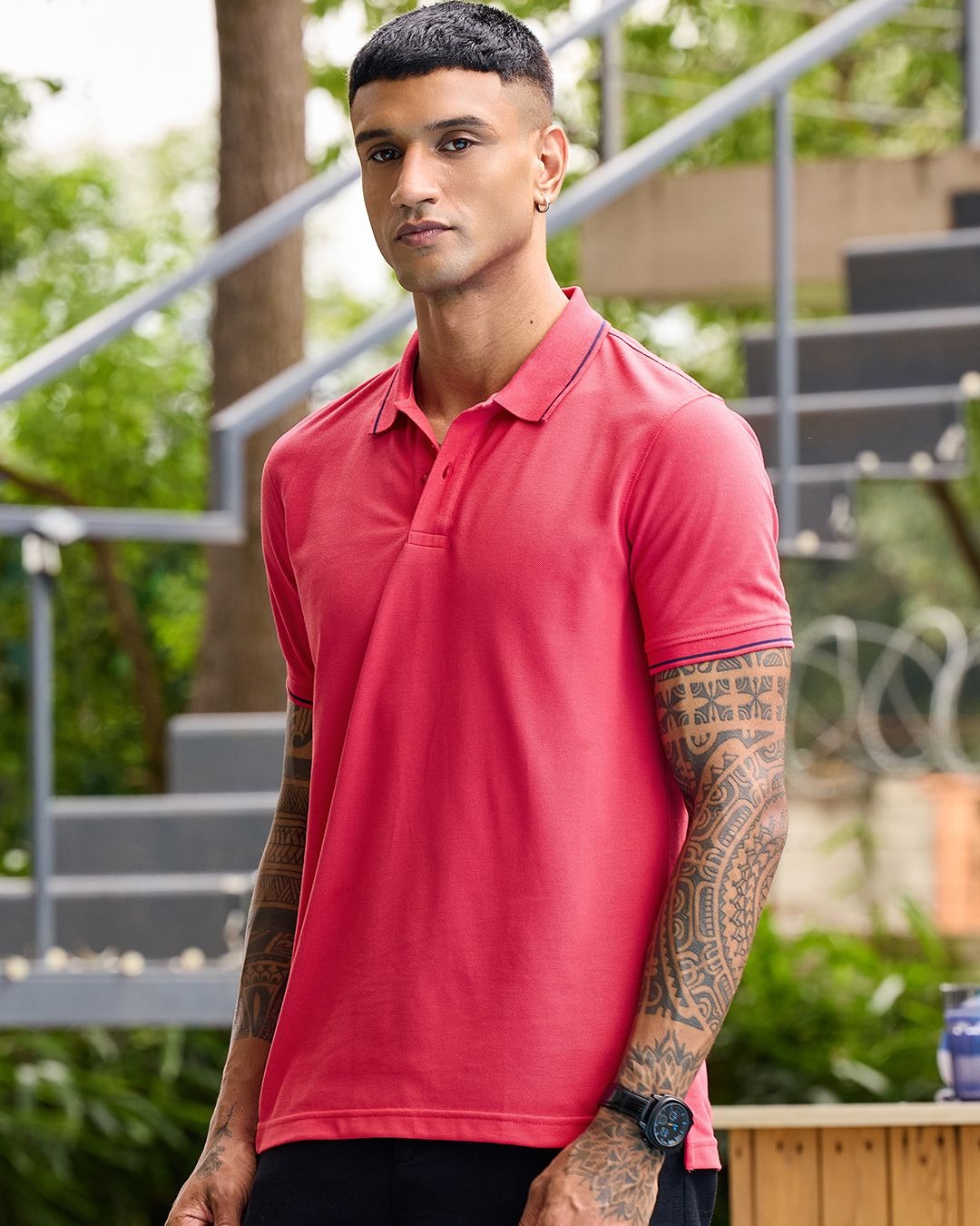 Clottie Men's Pink Solid Polo T-Shirt – Premium Casual Wear