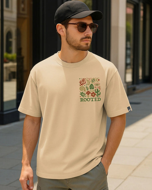 Clottie Men's Ginger Root Brown Rooted Graphic Printed Oversized T-Shirt